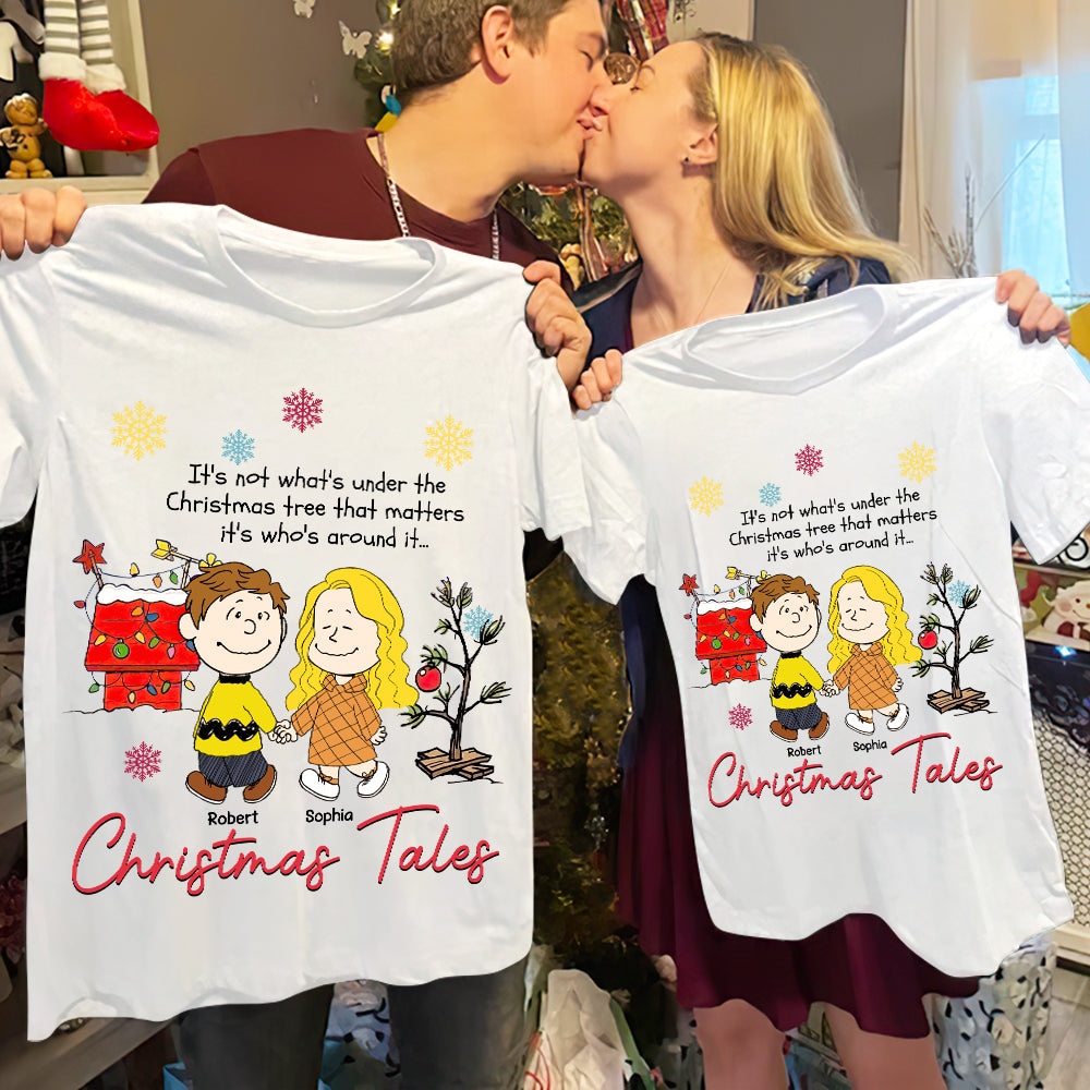 Custom Couple Christmas Hoodie - Christmas Tales Graphic