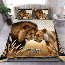 Load image into Gallery viewer, Personalized Lion Couple Quilt Bed Set | Romantic King &amp; Queen Design Blanket PopCulturePrints
