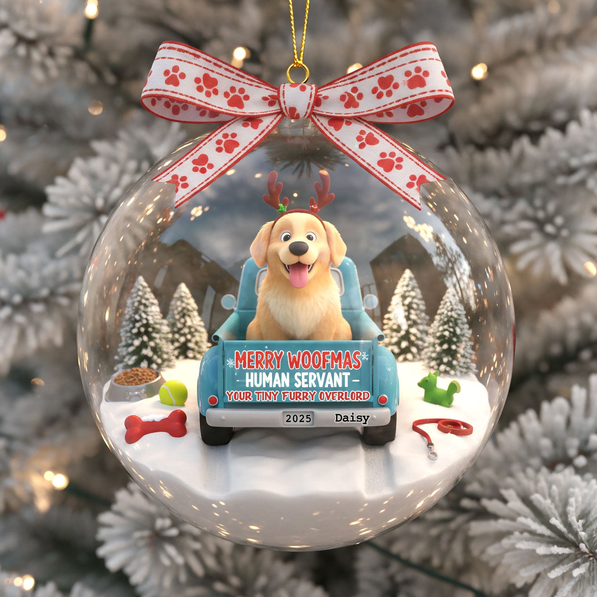 Merry Woofmas: Celebrate with Your Furry Overlord - Personalized Ornament for Dog Lovers Ornament PopCulturePrints