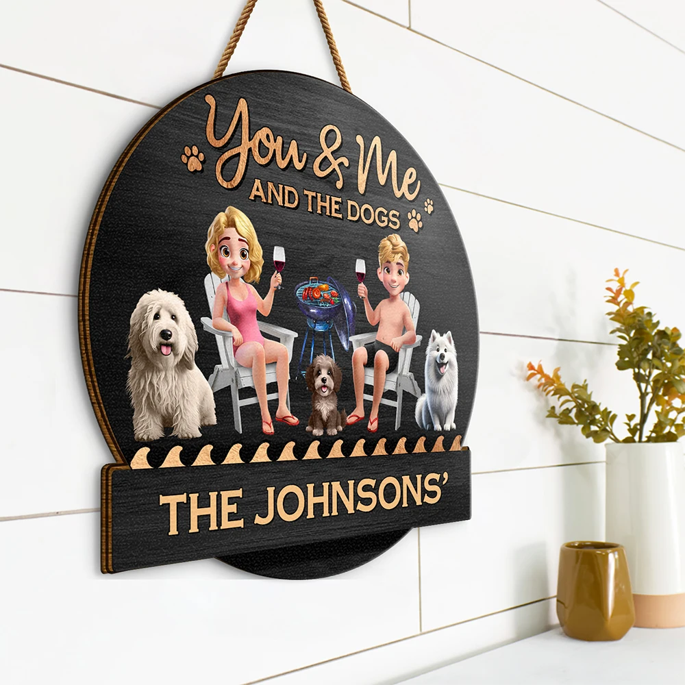 You & Me And The Dogs 3D Effect - Personalized Custom Shaped Wood Sign Wood Shaped Sign PopCulturePrints