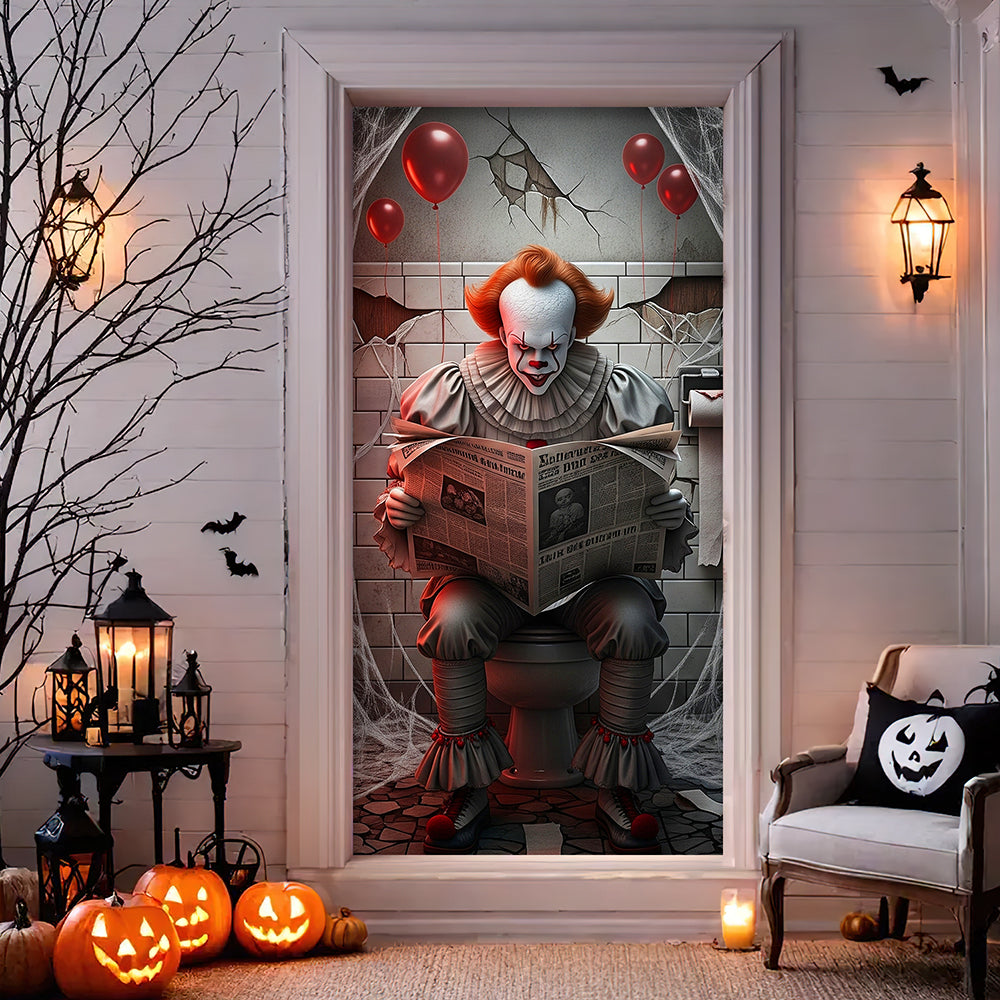 “Transform Your Space with a Touch of Horror” - Creepy Toilet Scene Door Cover, Personalized Halloween Gift for Horror Movie Fans Door Covers PopCulturePrints