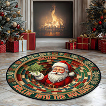 Load image into Gallery viewer, “Rollin’ Into The Holidays” – Personalized Chill Santa Round Rug – Perfect Gift for Family and Friends Doormat PopCulturePrints
