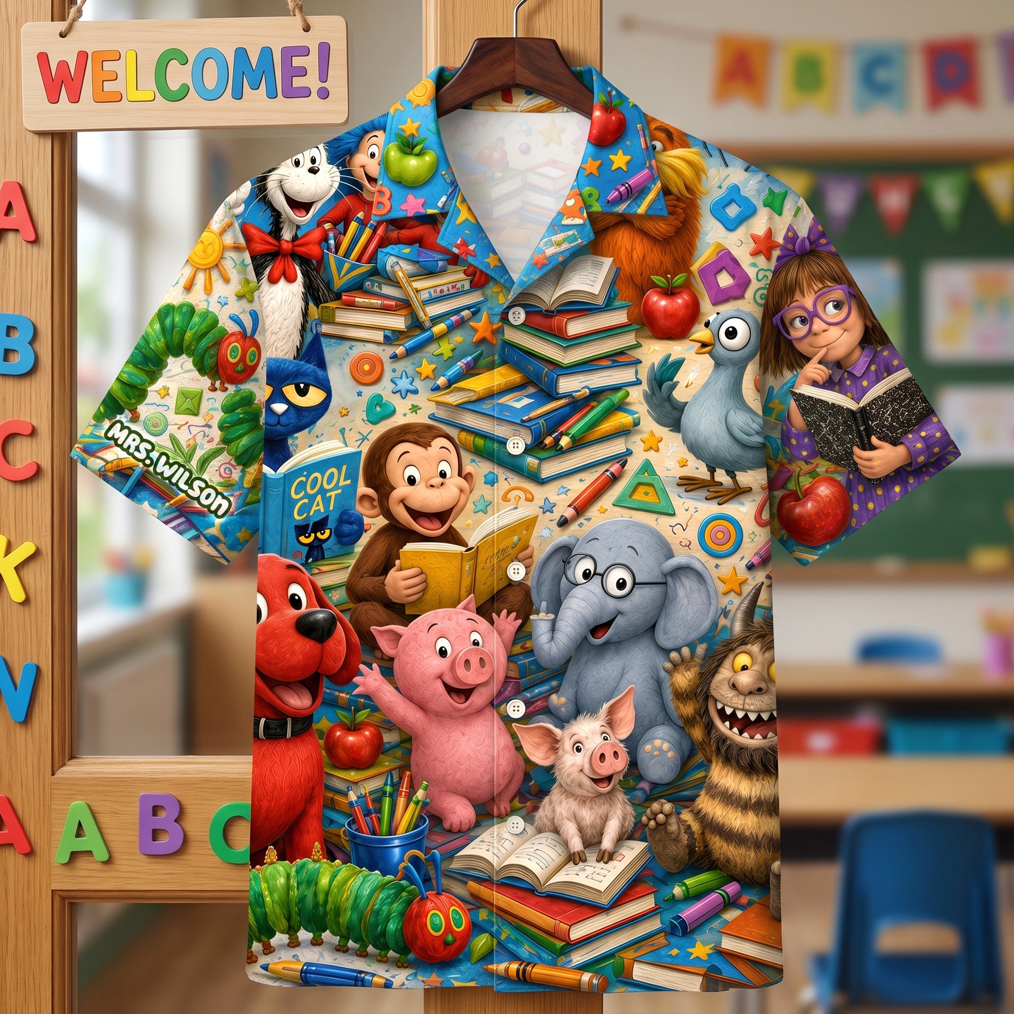 “Celebrate Learning with Joy!” - Back to School Book Character Hawaiian Shirt - Personalized Gifts for Teachers