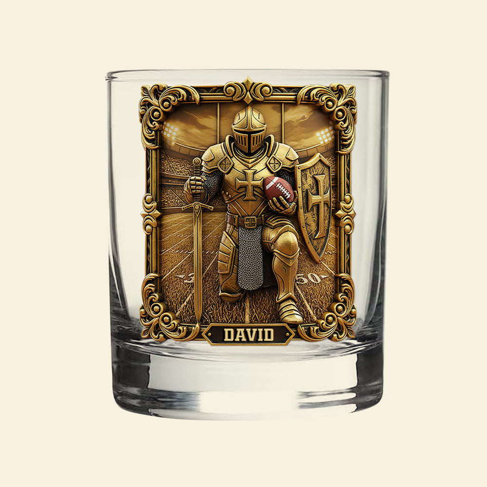 “Stand Tall and Drink Proud” - Personalized Kneeling Knight Sports Drinking Glass - Custom Gift for Christian Sports Fans Whiskey Glass PopCulturePrints