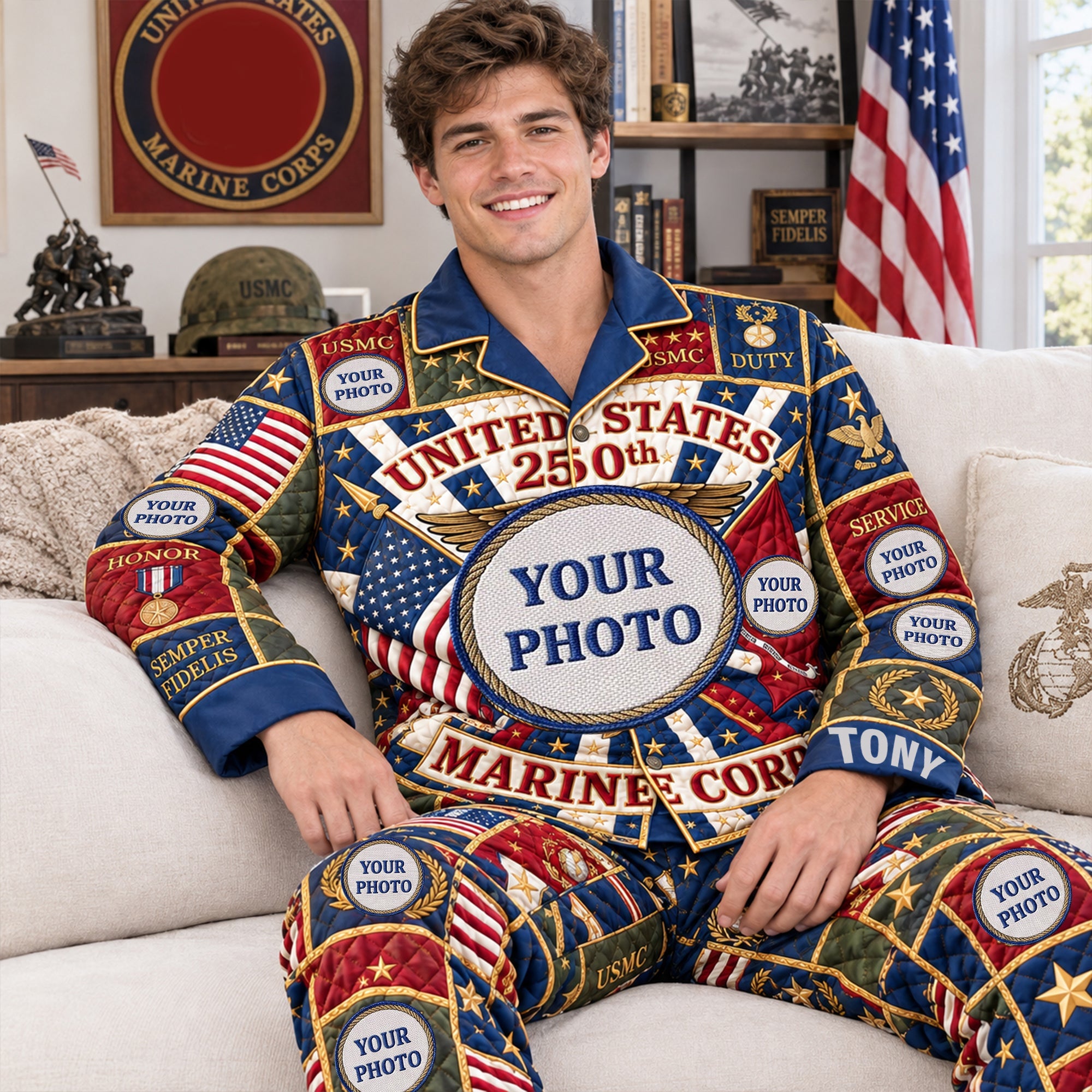 Celebrate Freedom with Style - Patriotic Button Up Pajama Set - Personalized Gift for Veterans