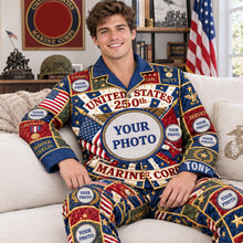 Load image into Gallery viewer, Celebrate Freedom with Style - Patriotic Button Up Pajama Set - Personalized Gift for Veterans
