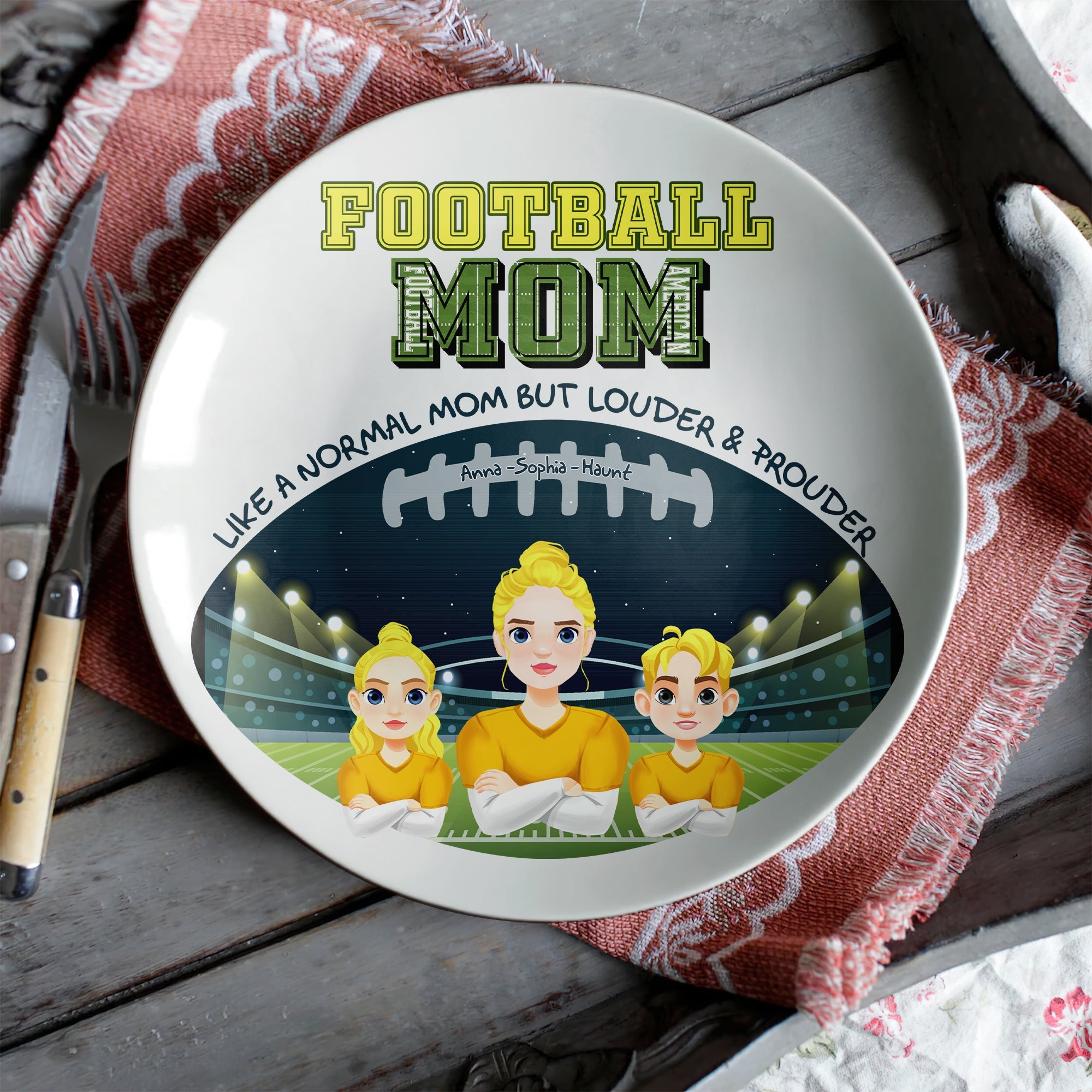 Football Mom: Like a Normal Mom But Louder & Prouder - Personalized Ceramic Round Plate Gift for Mom, Grandma, and Football Lovers Ceramic Round Plate PopCulturePrints