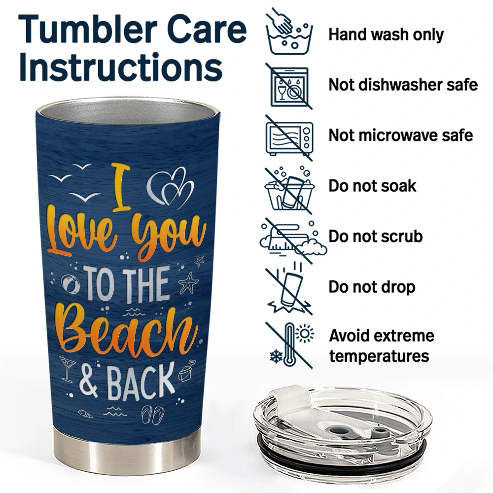 Couple Beach Love You To The Beach & Back - Personalized Tumbler Tumbler PopCulturePrints