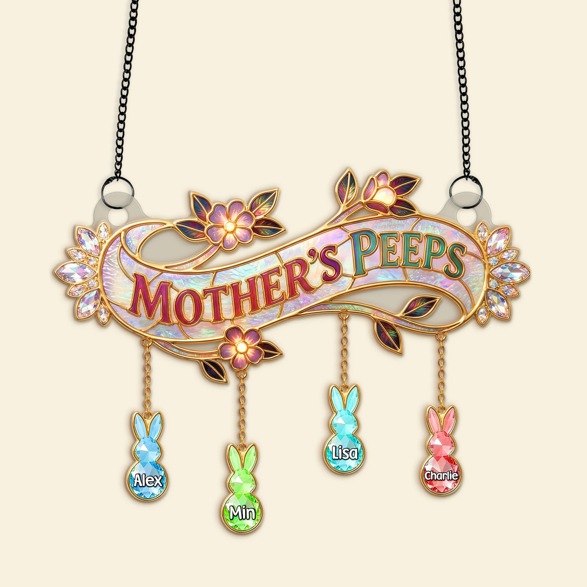 "Bring Joy to Grandma's Day with Personalized Touch!" - Cute Little Peeps Suncatcher, Custom Gift for Mom & Grandma Ornament PopCulturePrints