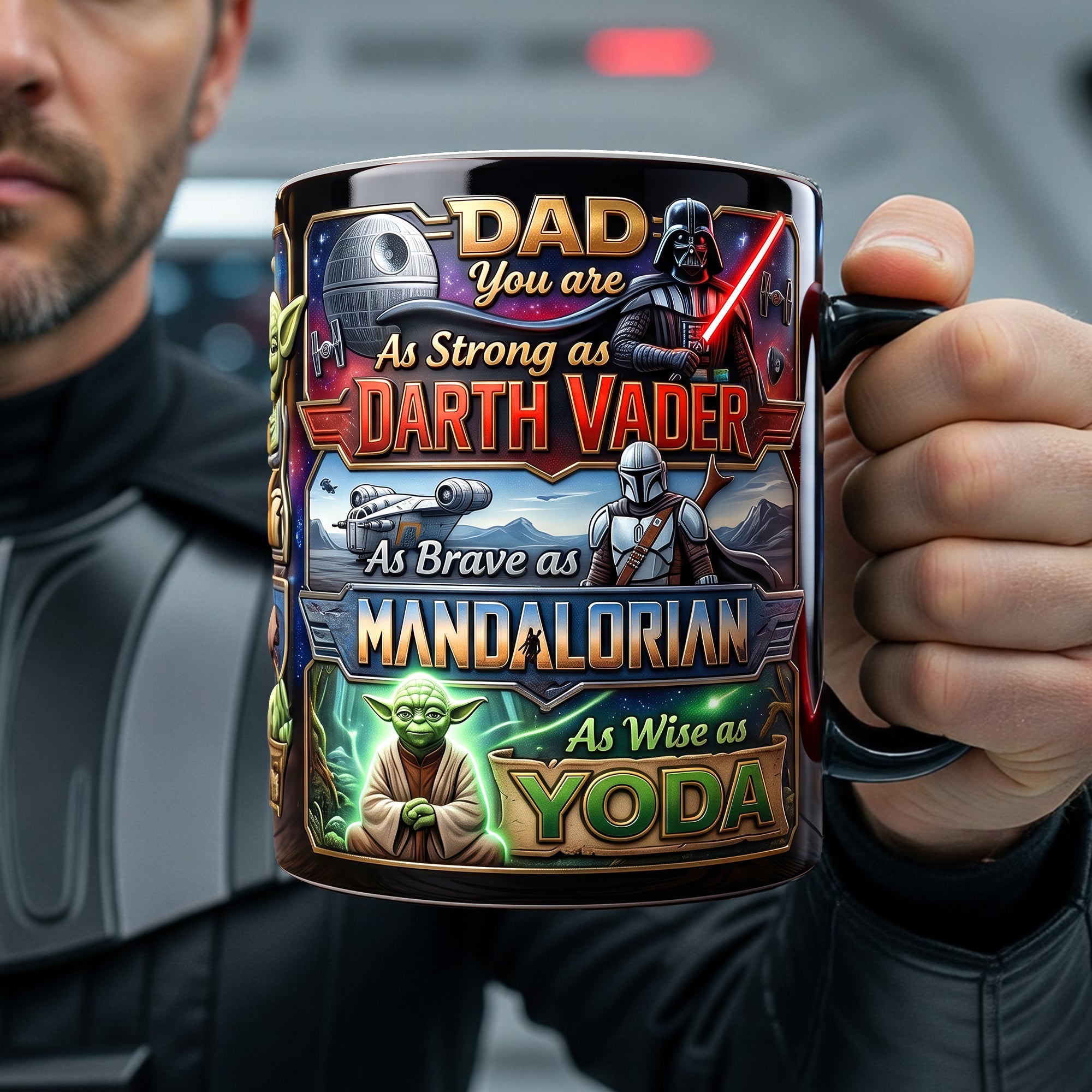 “Dad, You Are As Strong As Darth Vader, As Brave As Mandalorian, As Wise As Yoda” - Cosmic Dad Magic Coffee Mug - Personalized Gift for Dad, Grandpa, and More Coffee Mug PopCulturePrints