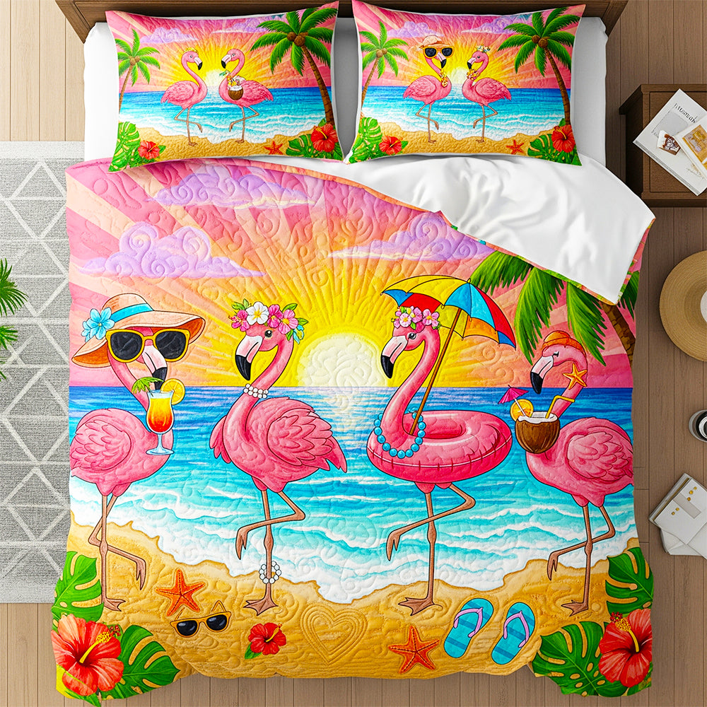 Embrace the Tropical Vibes - Flamingo Summer Quilt Bed Set - Personalized Gift for Flamingo Lovers Blanket PopCulturePrints