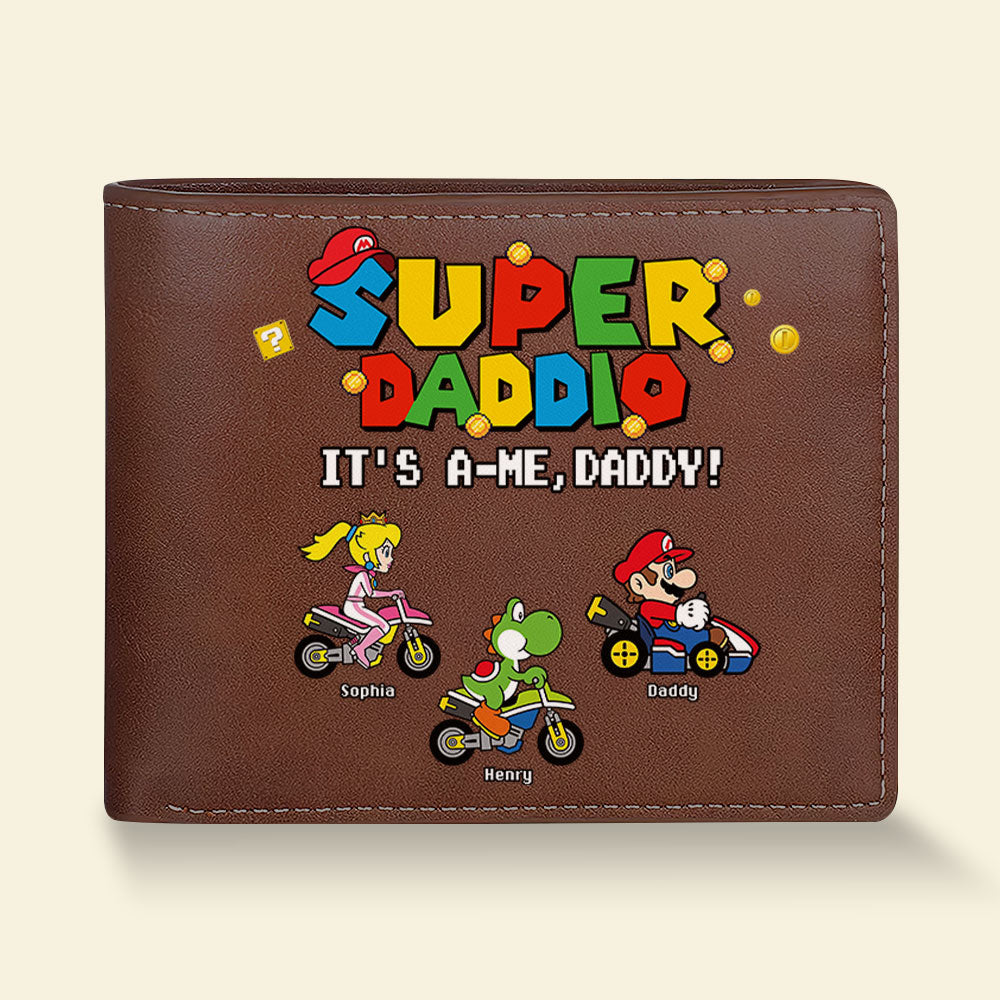 Super Dad Personalized Leather Wallet - Customizable Gift for Father's Day Leather Wallet PopCulturePrints