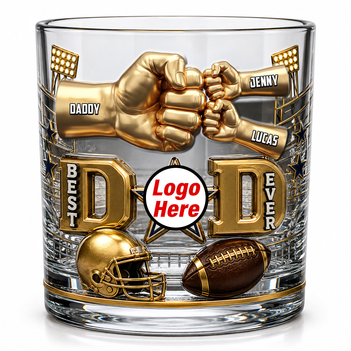 “Best Dad Ever” - Personalized American Sport Dad Round Glass - Perfect Gift for Dads, Grandpas, and Sports Lovers Glass PopCulturePrints