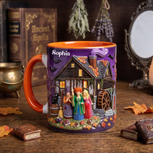 Load image into Gallery viewer, “Spooktacular Sips Await!” - Macabre Spell Sisters Coffee Mug - Personalized Gifts for Halloween
