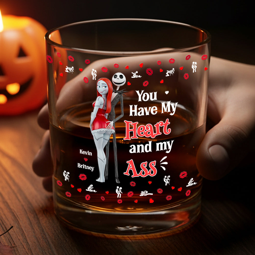 You Have My Heart and My Ass - Funny Halloween Glass Mug - Personalized Gift for Couples Whiskey Glass PopCulturePrints