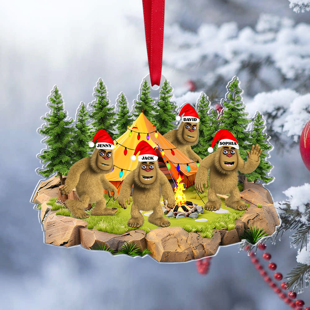 Personalized Bigfoot Family Christmas Ornament - Custom Names - Festive Holiday Decoration