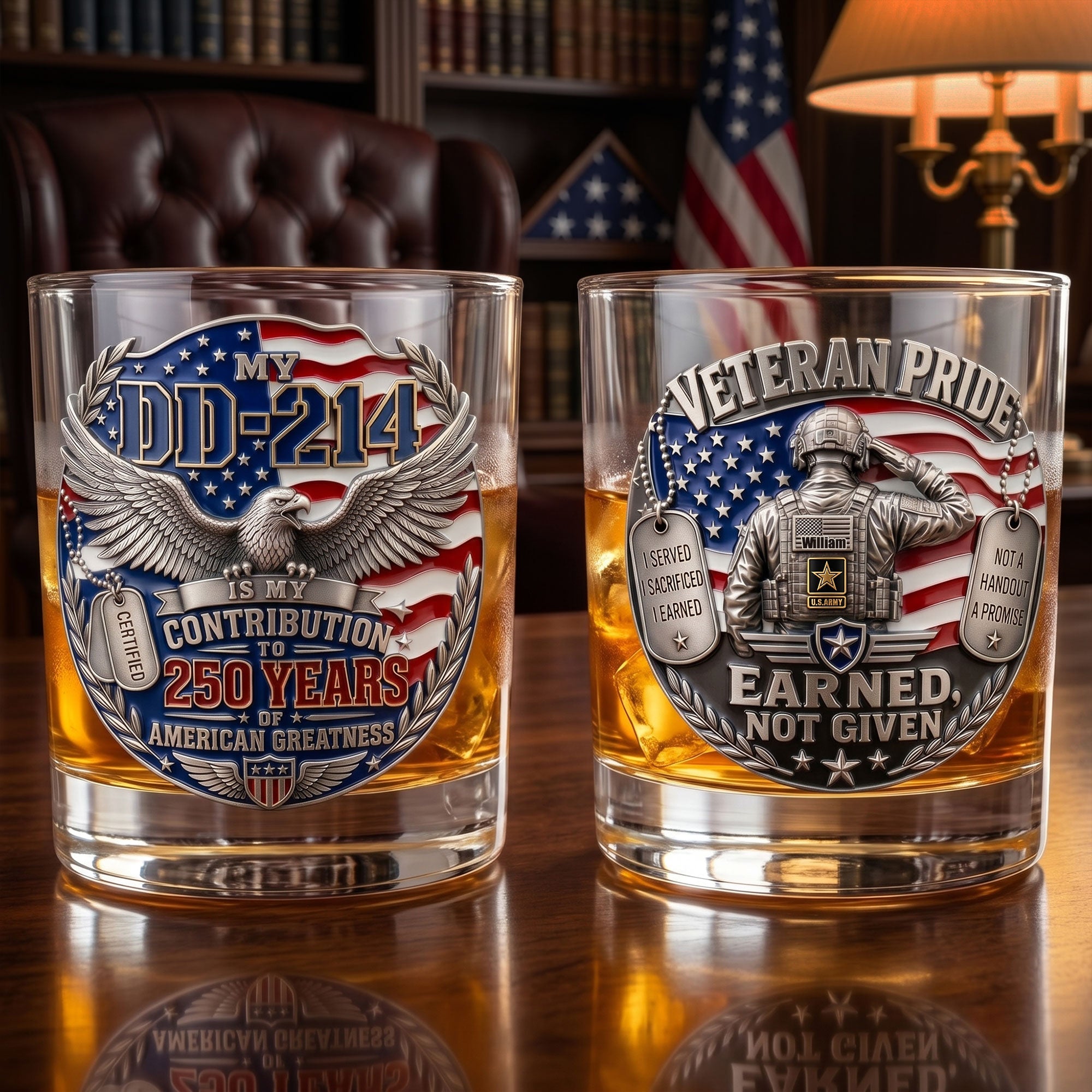 Proud American Veteran Glass – Personalized Gift for Heroes and Beloved Veterans