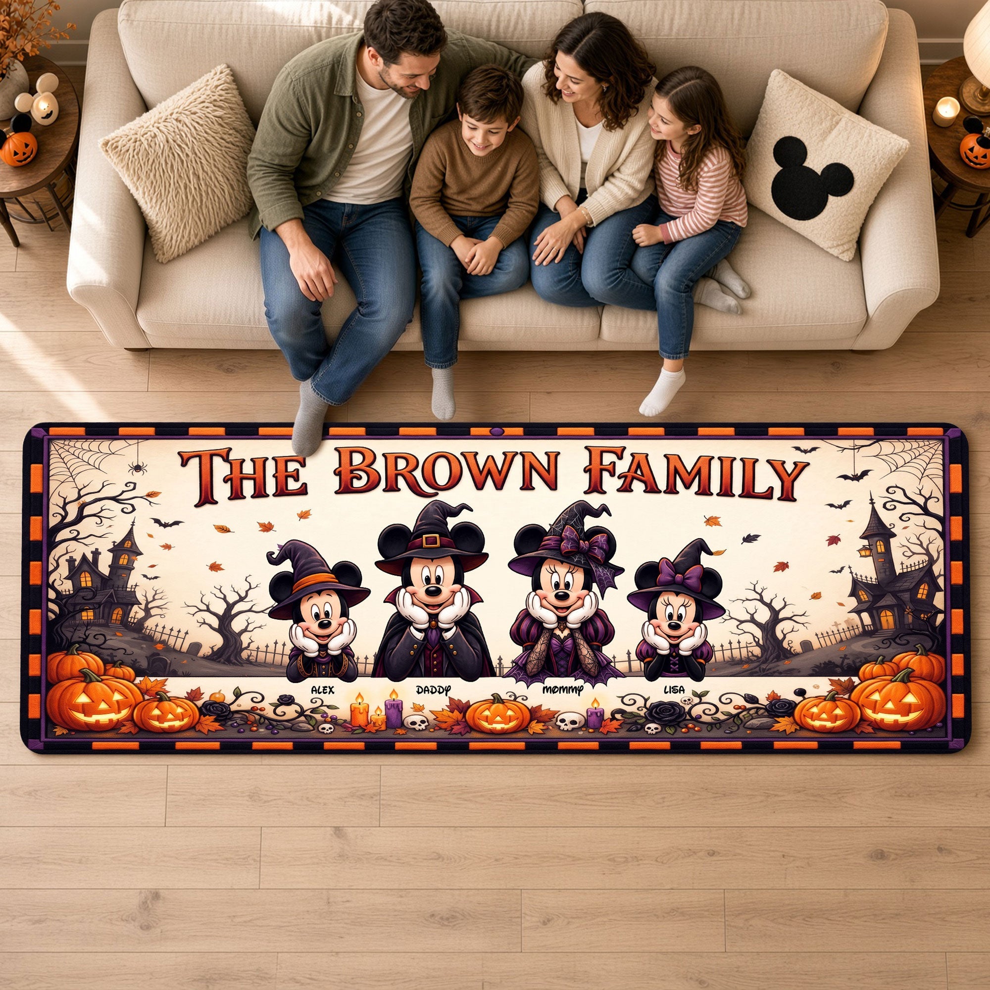 Celebrate Halloween with Family: Spooky Mouse Family Personalized Runner Rug