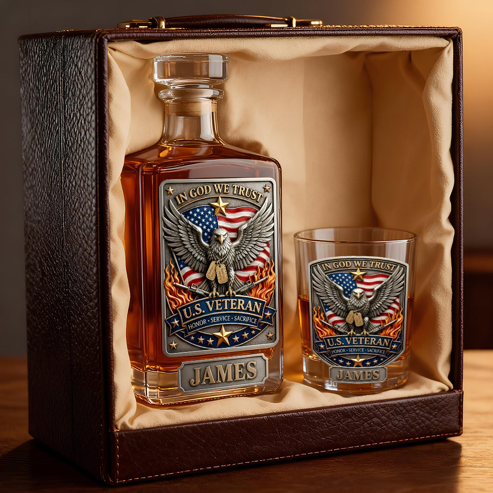 In God We Trust - Personalized Veteran Decanter Set for Honoring Heroes Bottle PopCulturePrints