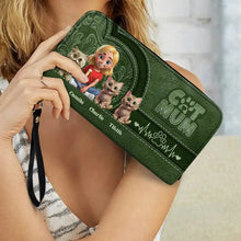 Load image into Gallery viewer, “For the Love of Cats” - Cat Mom 3D Effect Personalized Leather Long Wallet - Gift for Moms and Grandmothers Leather Long Wallet PopCulturePrints
