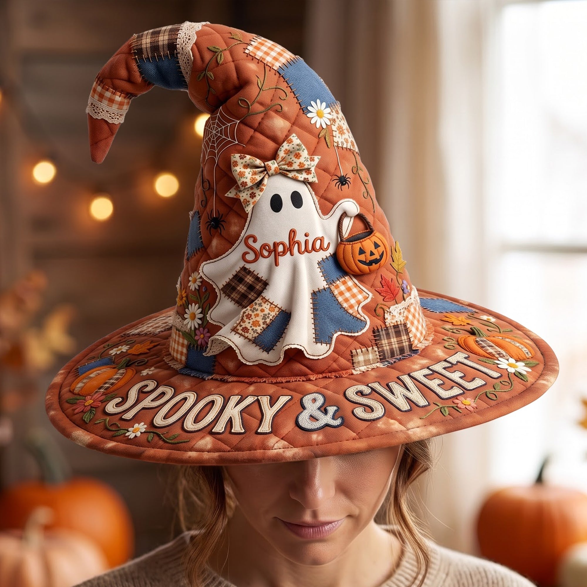 “Spooky & Sweet” Personalized Boo Quilt Witch Hat - Unique Halloween Gift