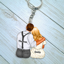 Load image into Gallery viewer, Personalized Hugging Couple Keychain - Custom Name Design Keychains PopCulturePrints
