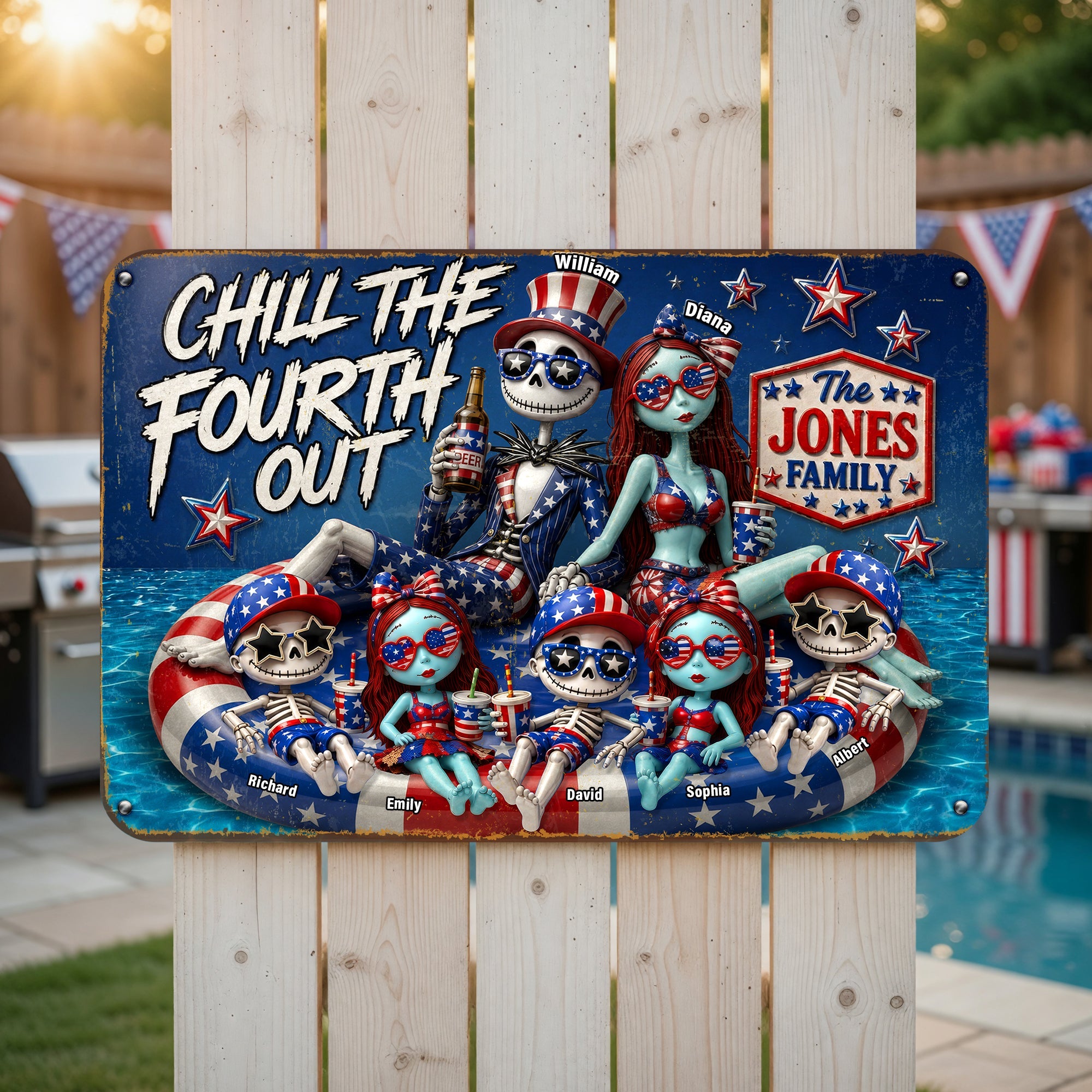 Chill The Fourth Out - Fun Patriotic Family Pool Sign - Personalized Family Decor Metal Signs PopCulturePrints