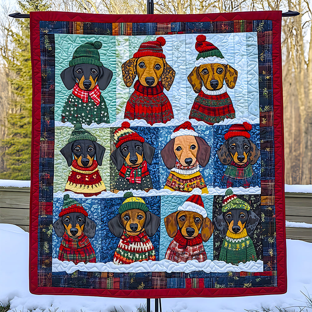 Festive Dachshund Christmas Quilt Bed Set - Perfect Gift for Dog Lovers Blanket PopCulturePrints