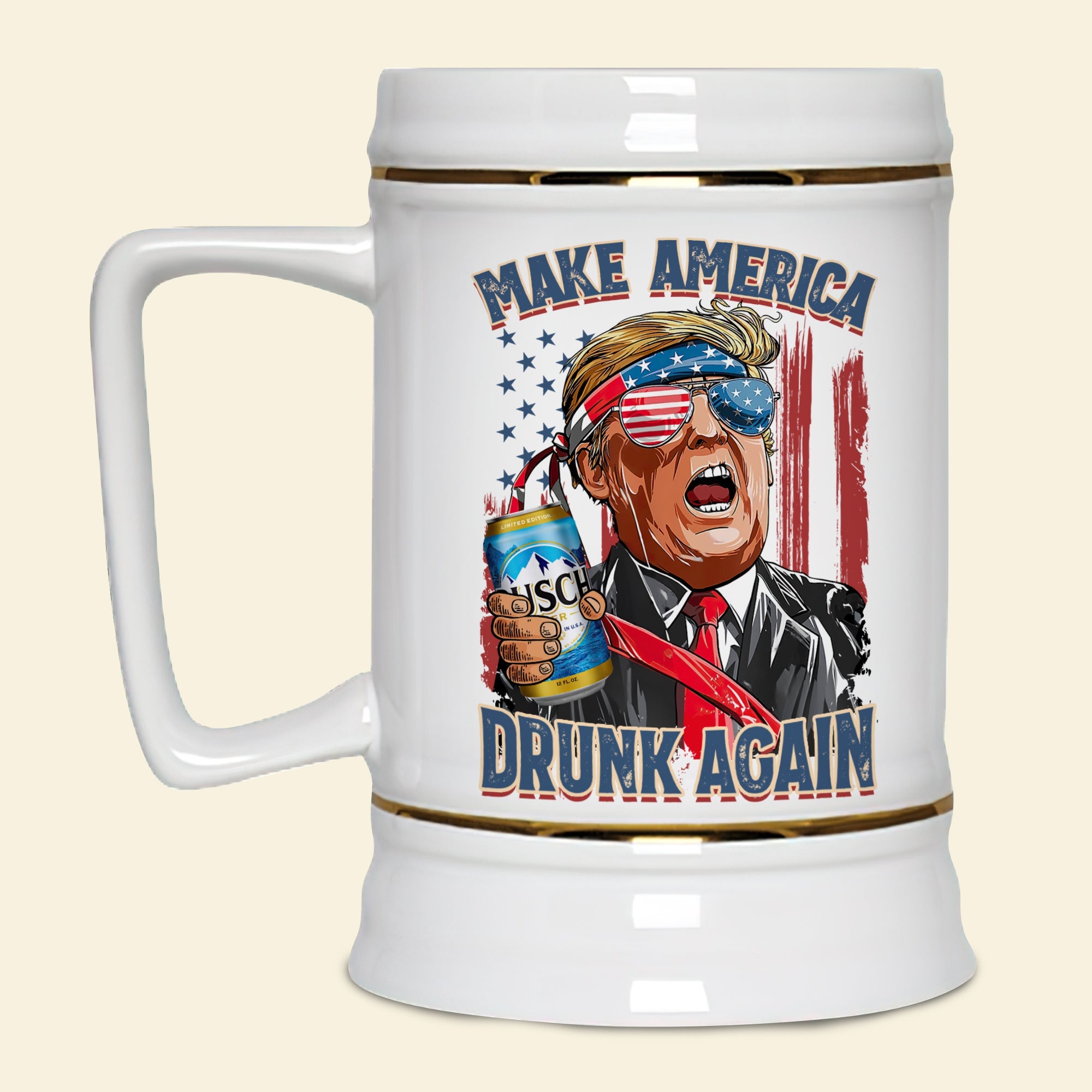 Patriotic Humor Beer Stein - Make America Drunk Again Beer Stein PopCulturePrints
