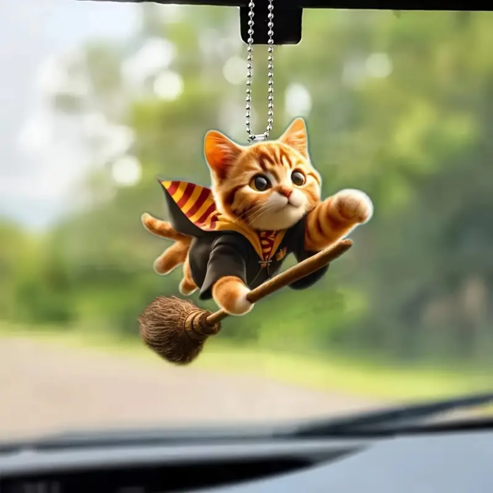 Magical Cat Lover's Ornament - Wizard Cat on Broomstick