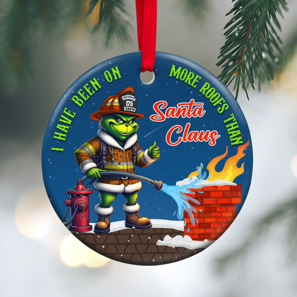 Personalized Firefighter Christmas Ornament – Santa's Brave Helper Ornament PopCulturePrints