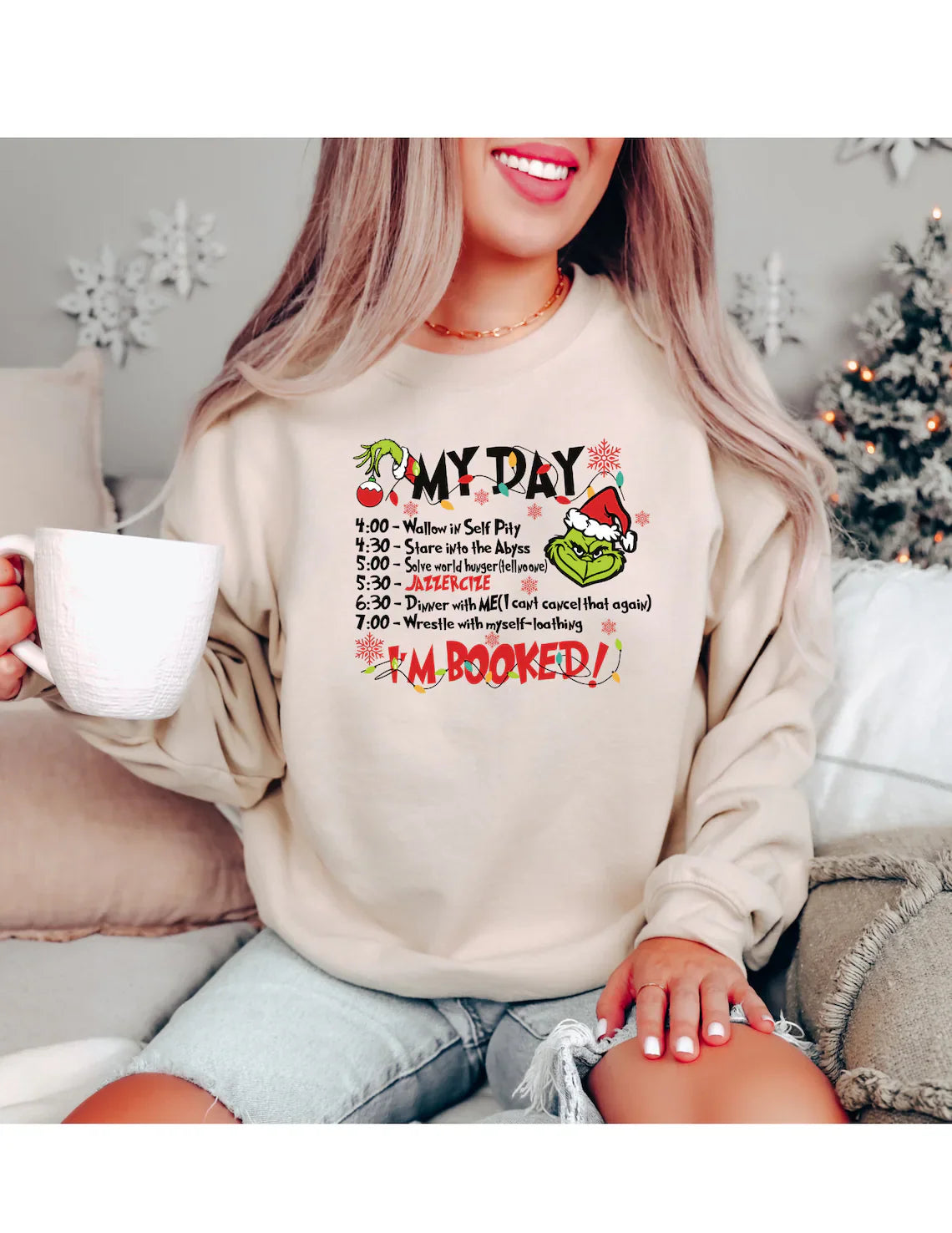 My Day Is Booked Christmas Sweater - Funny Grinch Schedule