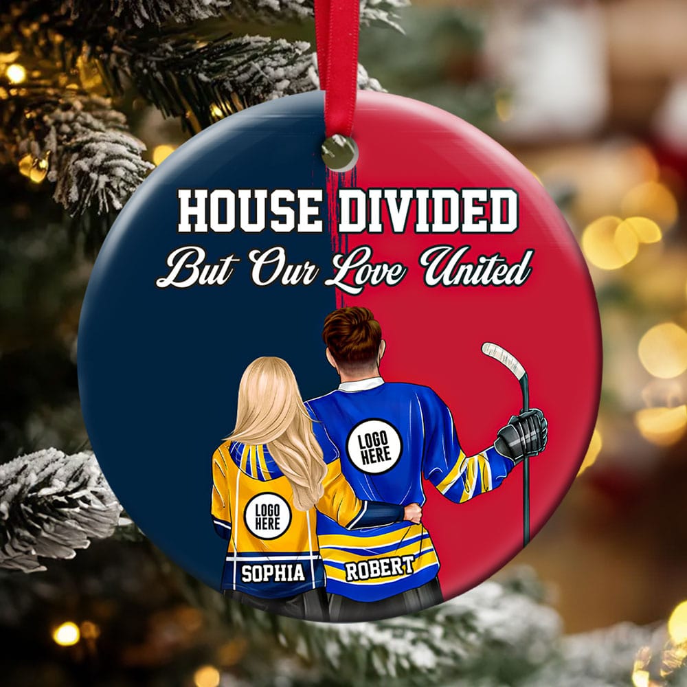 Custom Ice Hockey Couple Christmas Ornament | House Divided, Love United | Valentine's Day Gifts Ornament PopCulturePrints