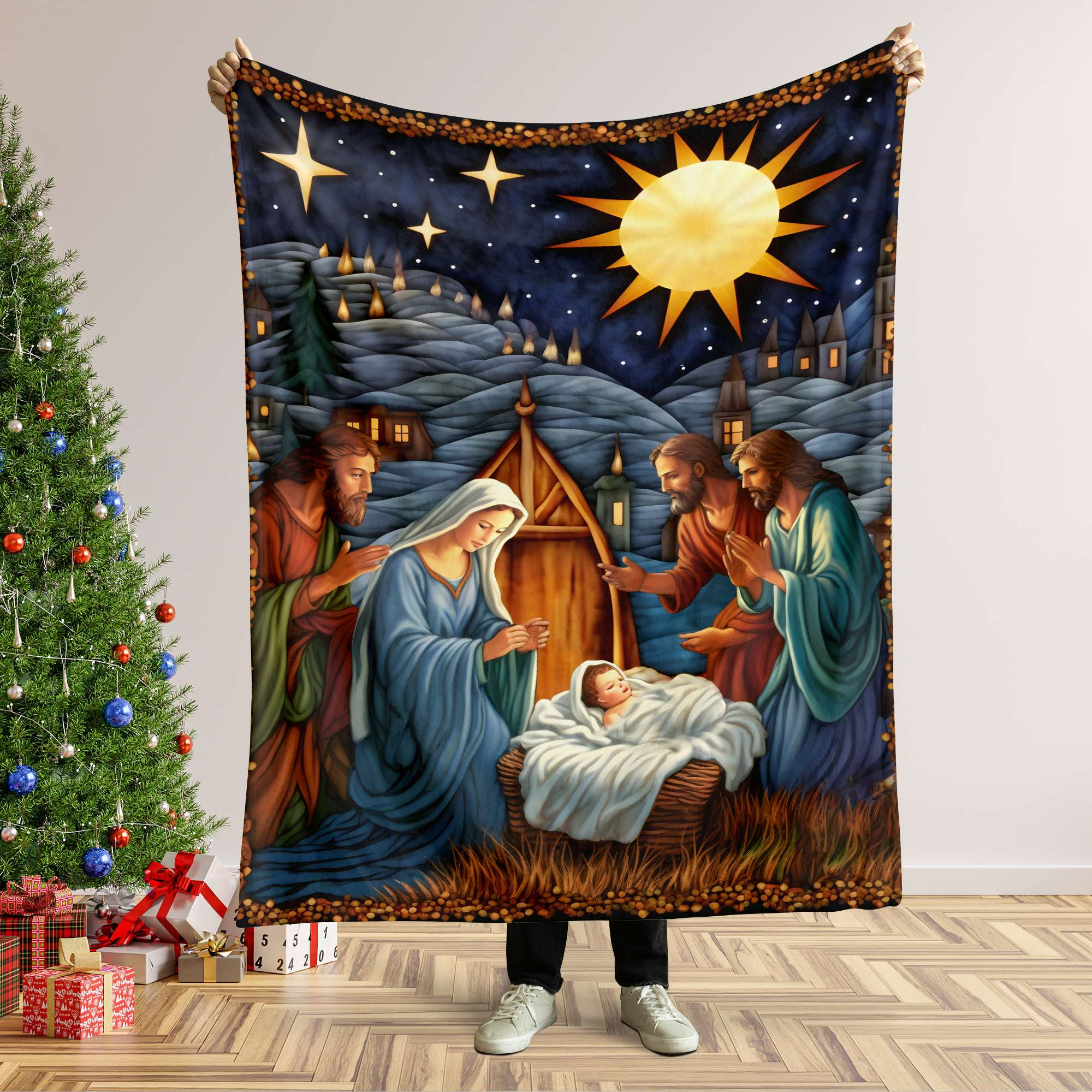 Nativity Scene Christmas Blanket - Jesus Christ Quilt Art