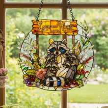 Load image into Gallery viewer, Love and Hugs, Mom - Personalized Raccoon Mom and Kids Suncatcher Ornament - Unique Gift for Moms, Grandmas, and More Ornament PopCulturePrints
