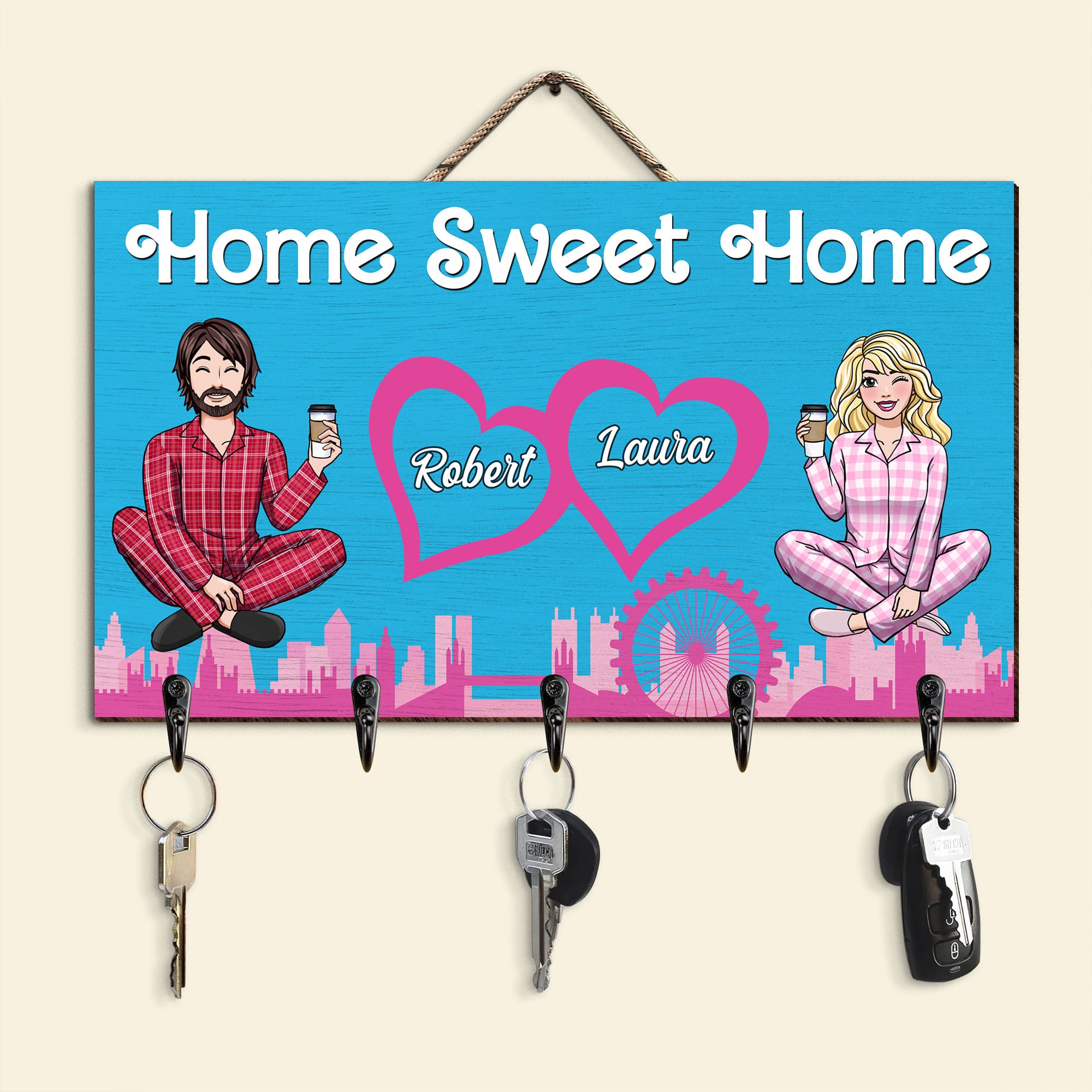 Personalized Couple's Key Hanger - Home Sweet Home | Valentine's Day Gifts Wood Sign PopCulturePrints