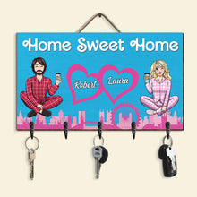 Load image into Gallery viewer, Personalized Couple's Key Hanger - Home Sweet Home | Valentine's Day Gifts Wood Sign PopCulturePrints
