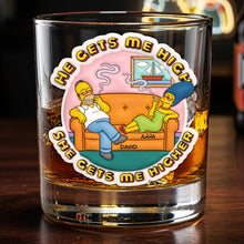 Load image into Gallery viewer, He Gets Me Higher, She Gets Me Higher - Stoner Couple Drinking Glass - Personalized Gift for Couples
