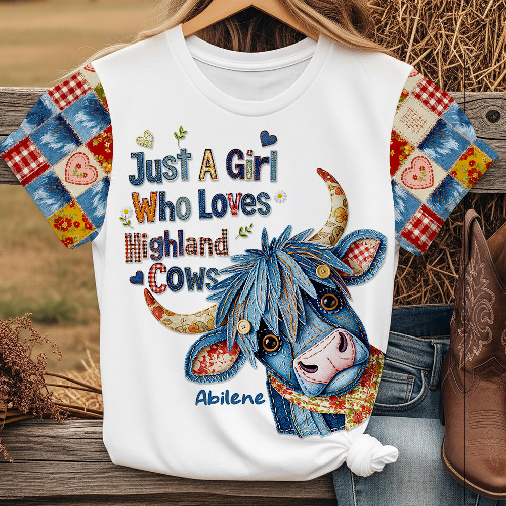 Just A Girl Who Loves Highland Cows - Personalized Highland Cow Girl Shirt AOP Products PopCulturePrints