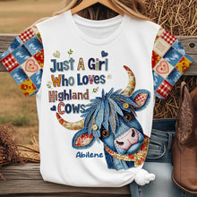 Load image into Gallery viewer, Just A Girl Who Loves Highland Cows - Personalized Highland Cow Girl Shirt AOP Products PopCulturePrints
