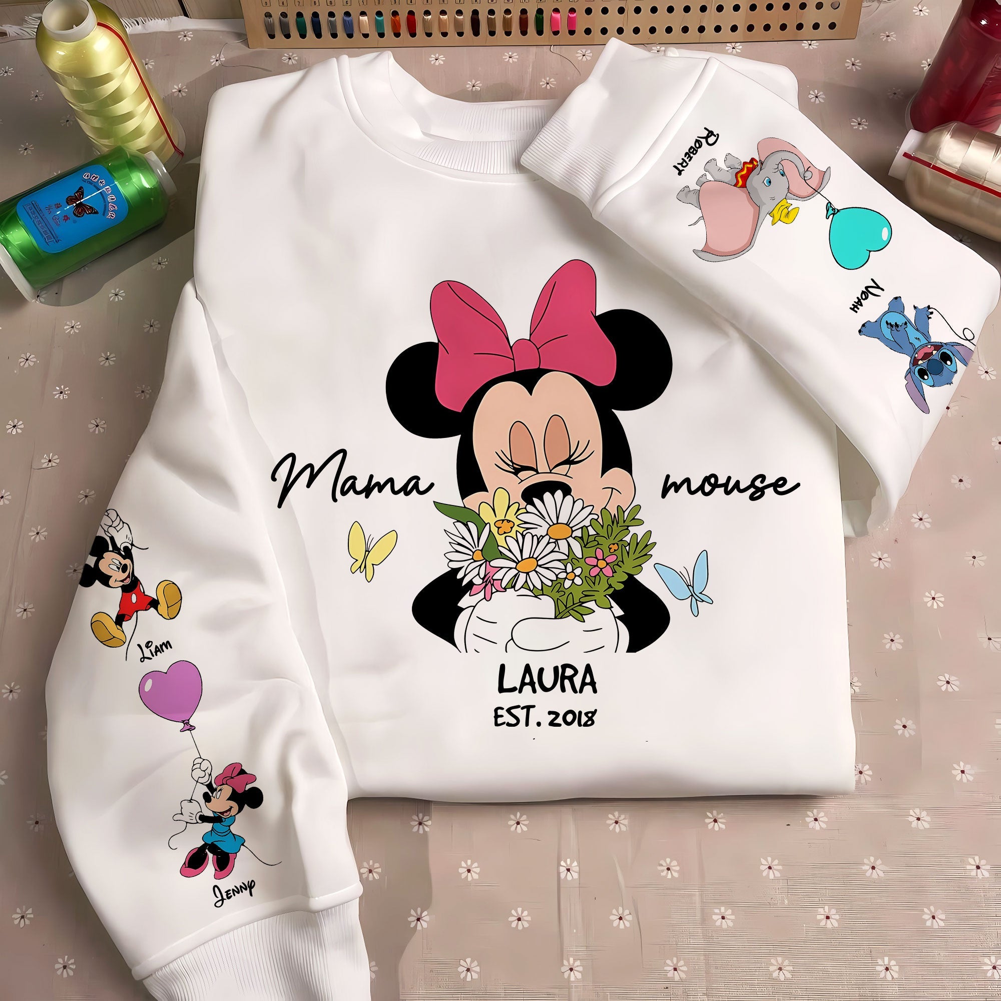 ‘A Mother’s Love Blooms Forever’ - Personalized Mama Mouse Shirt - Gift for Mom and Grandma AOP Products PopCulturePrints