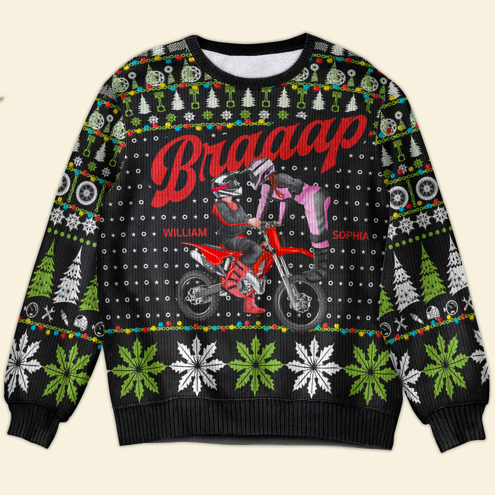 Custom Motorcross Christmas Sweater for Couples | Personalized Ugly Sweater | Valentine's Day Gifts Ugly Christmas Sweater PopCulturePrints