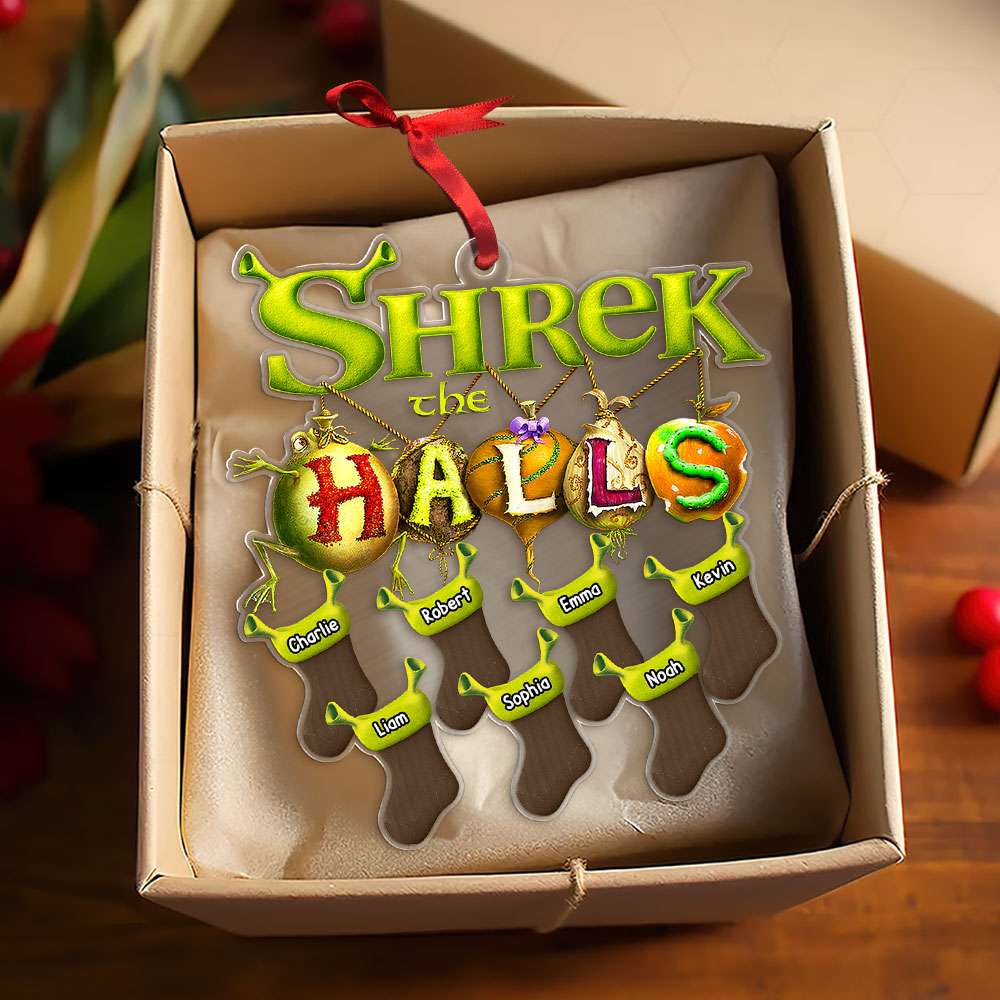 Personalized Family Christmas Ornament - Green Stocking Shrek Theme