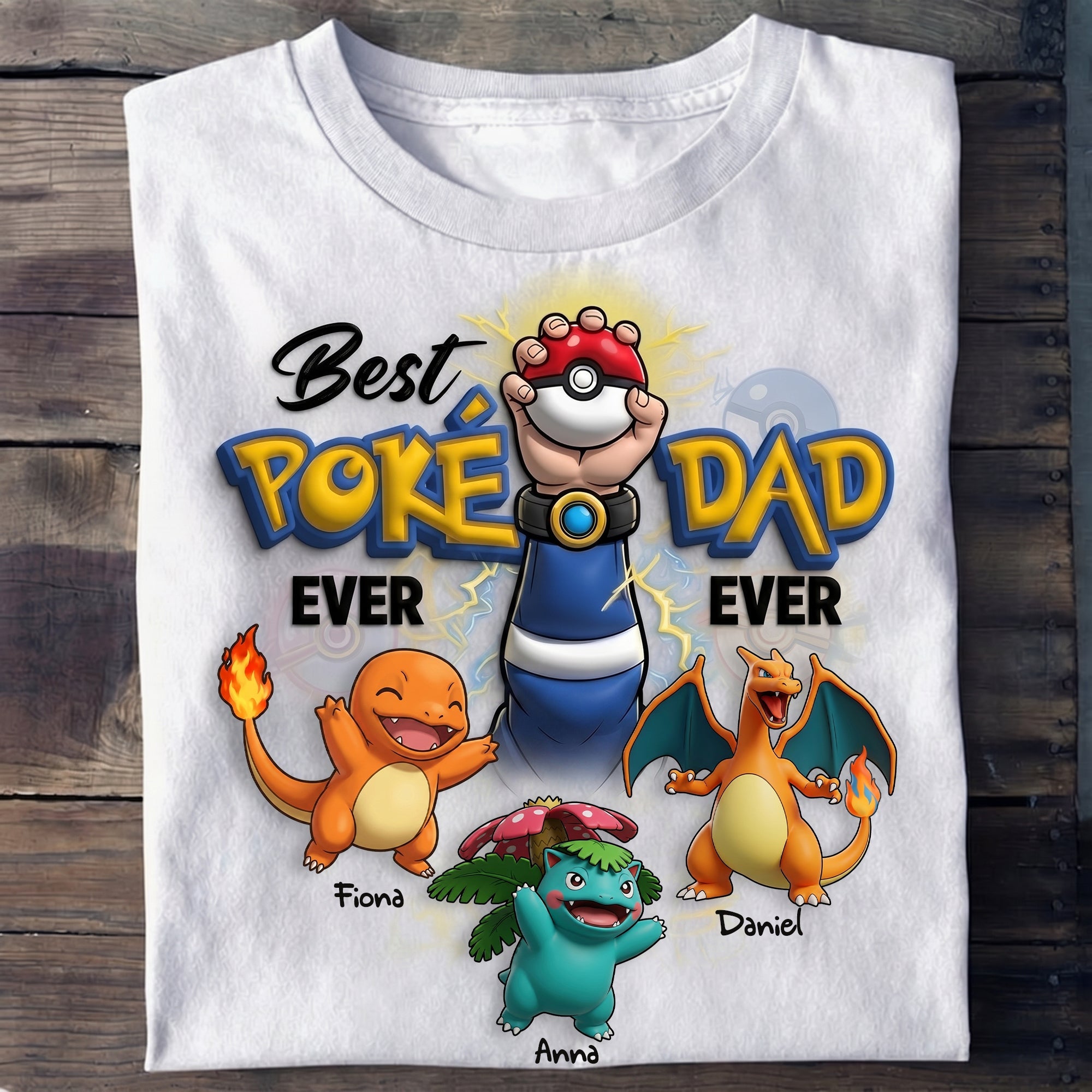 Best Poke Dad Ever - Personalized T-Shirt for Fathers Day Shirts PopCulturePrints