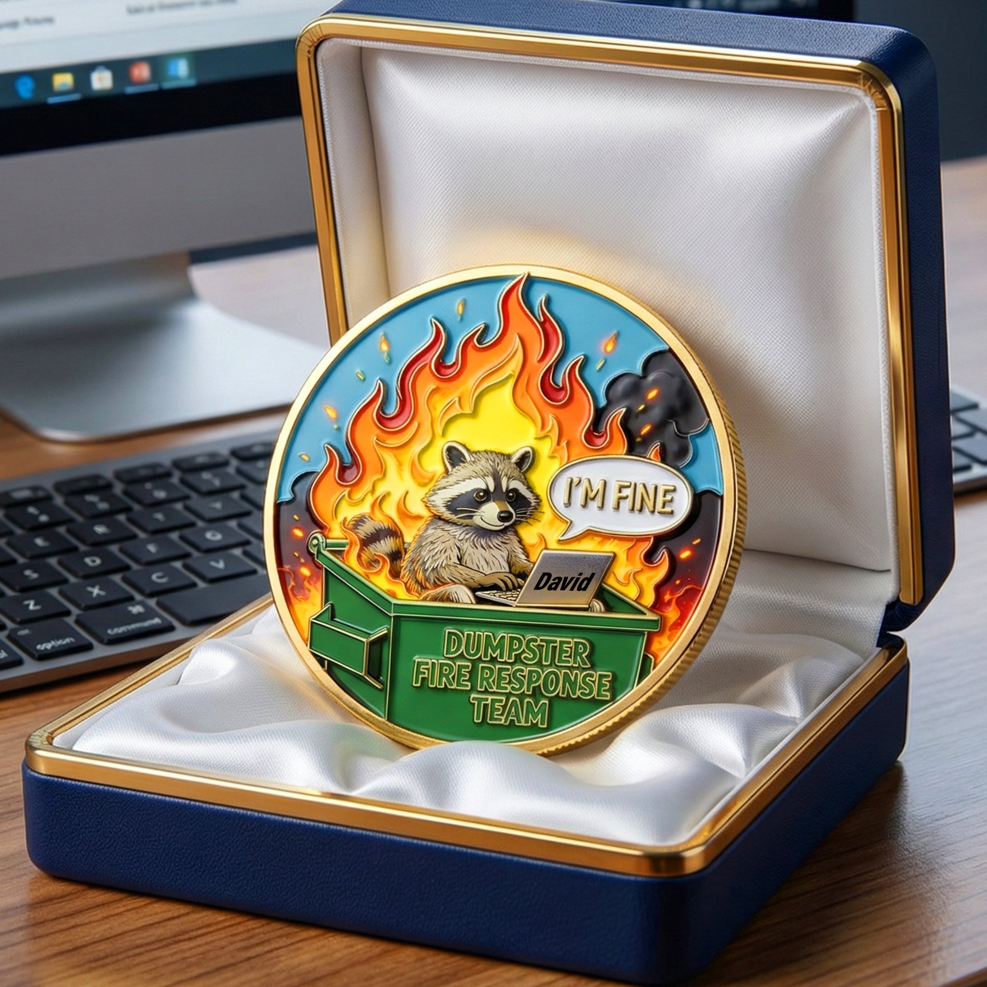 I'm Fine! - Funny Raccoon Dumpster Coin - Personalized Gifts for Office Workers Coin PopCulturePrints