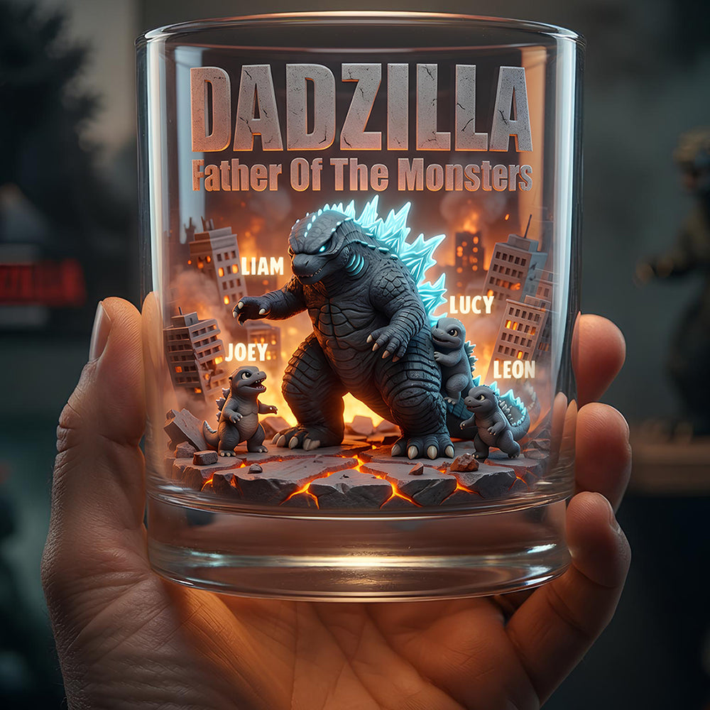 Dadzilla: Father of the Monsters - Personalized Round Glass for Dad Glass PopCulturePrints