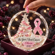 Load image into Gallery viewer, "The Year I Beat Cancer" - Personalized Crystal Christmas Ornament - Gift for Cancer Survivors, Mothers, Daughters
