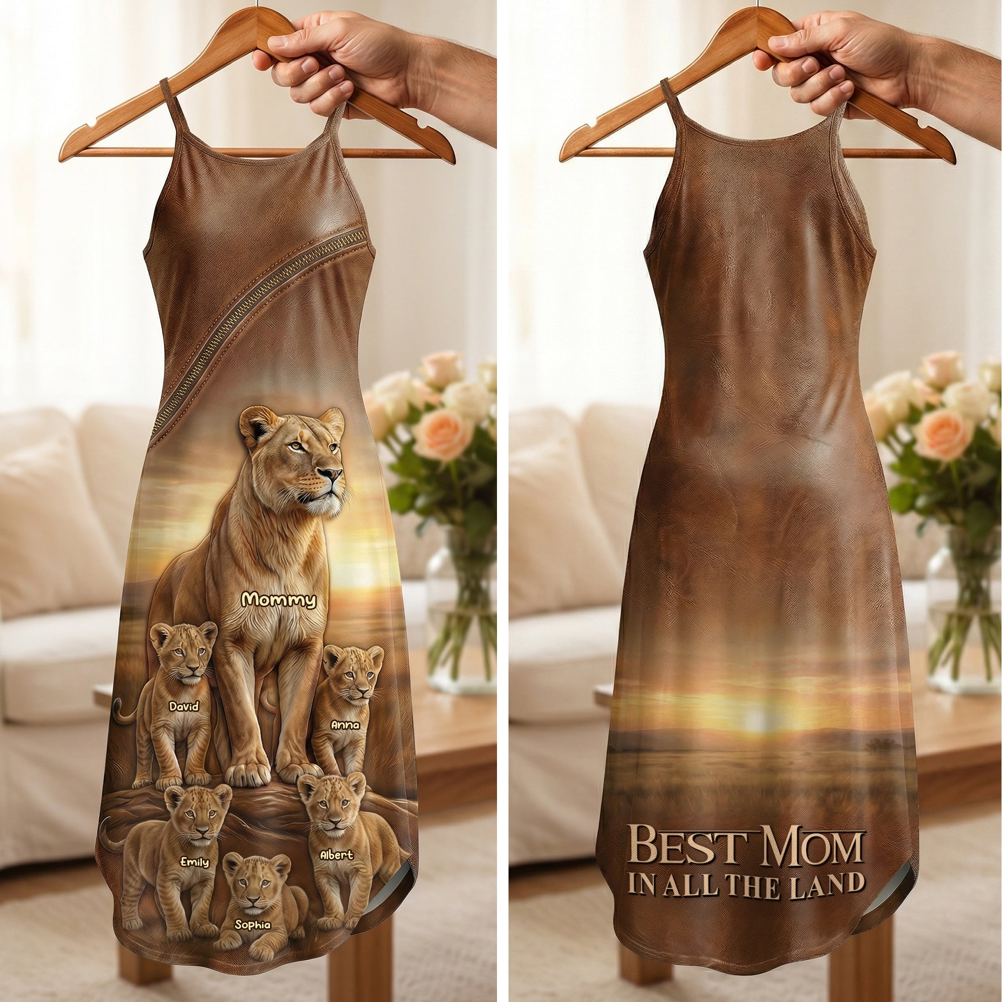 Best Mom In All The Land - Personalized Lion Mom Suspender Maxi Dress For Mother's Day Dress PopCulturePrints