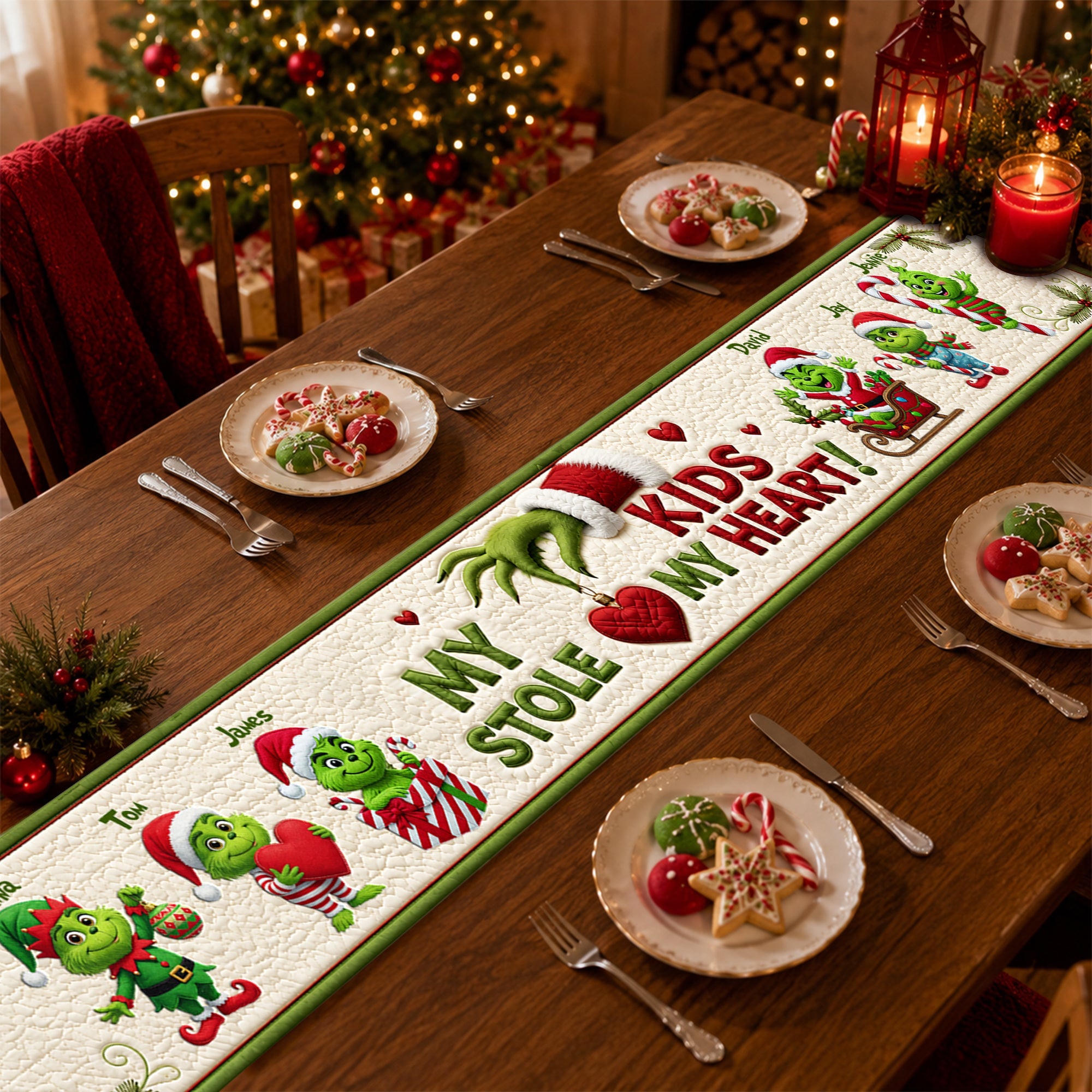 “My Kids Stole My Heart!” - Personalized Table Runner for Grandma Quilted Table Runner PopCulturePrints