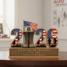 Load image into Gallery viewer, “Honoring Our Heroes: 250 Years of Freedom” - Personalized Veteran Acrylic Plaque - Custom Gift for Military Personnel Shaped Plaques PopCulturePrints
